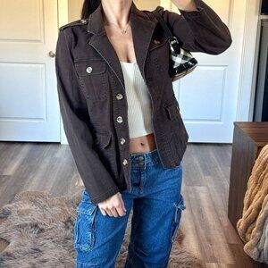 Vintage Jockey Chocolate Brown Canvas Jacket Y2K Academia Chore Preppy Blazer